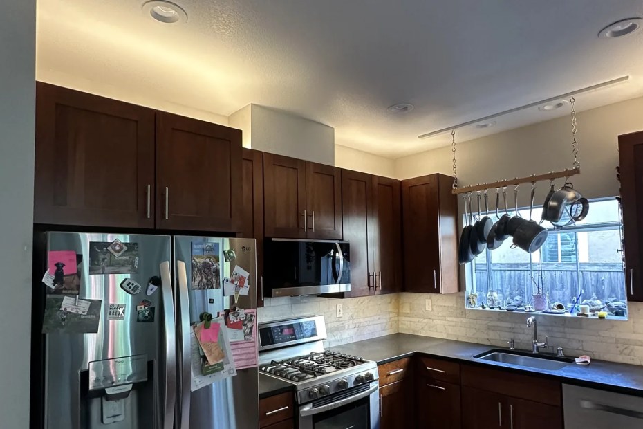 Cove and recessed lighting retrofit in a Sonoma County kitchen