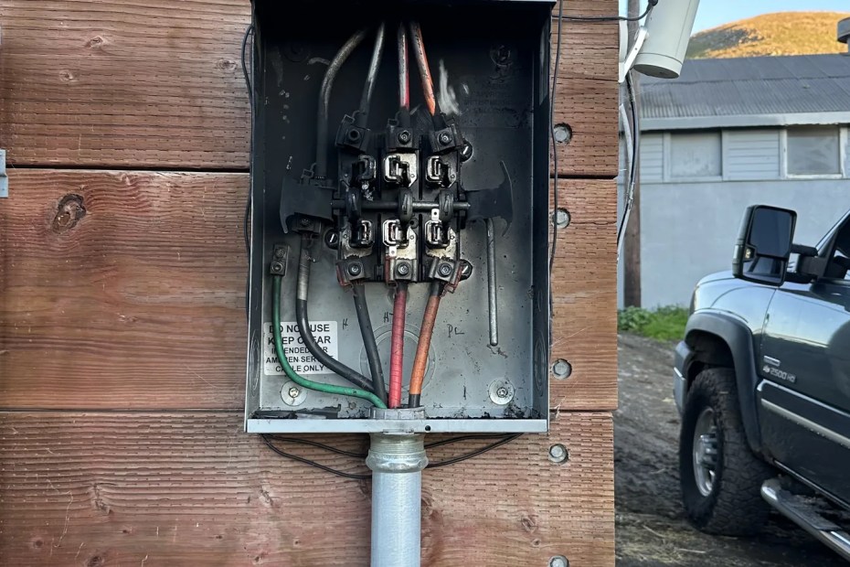 Open meter socket during a service upgrade at a Sonoma County ranch
